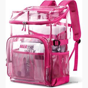 Clear Pink Transparent Backpack with Front Organizer - Unbranded